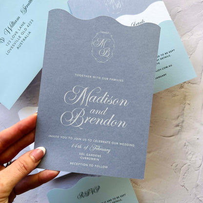 Harmonious Wavy Layered Wedding Invitation Suite- Dusty Blues
