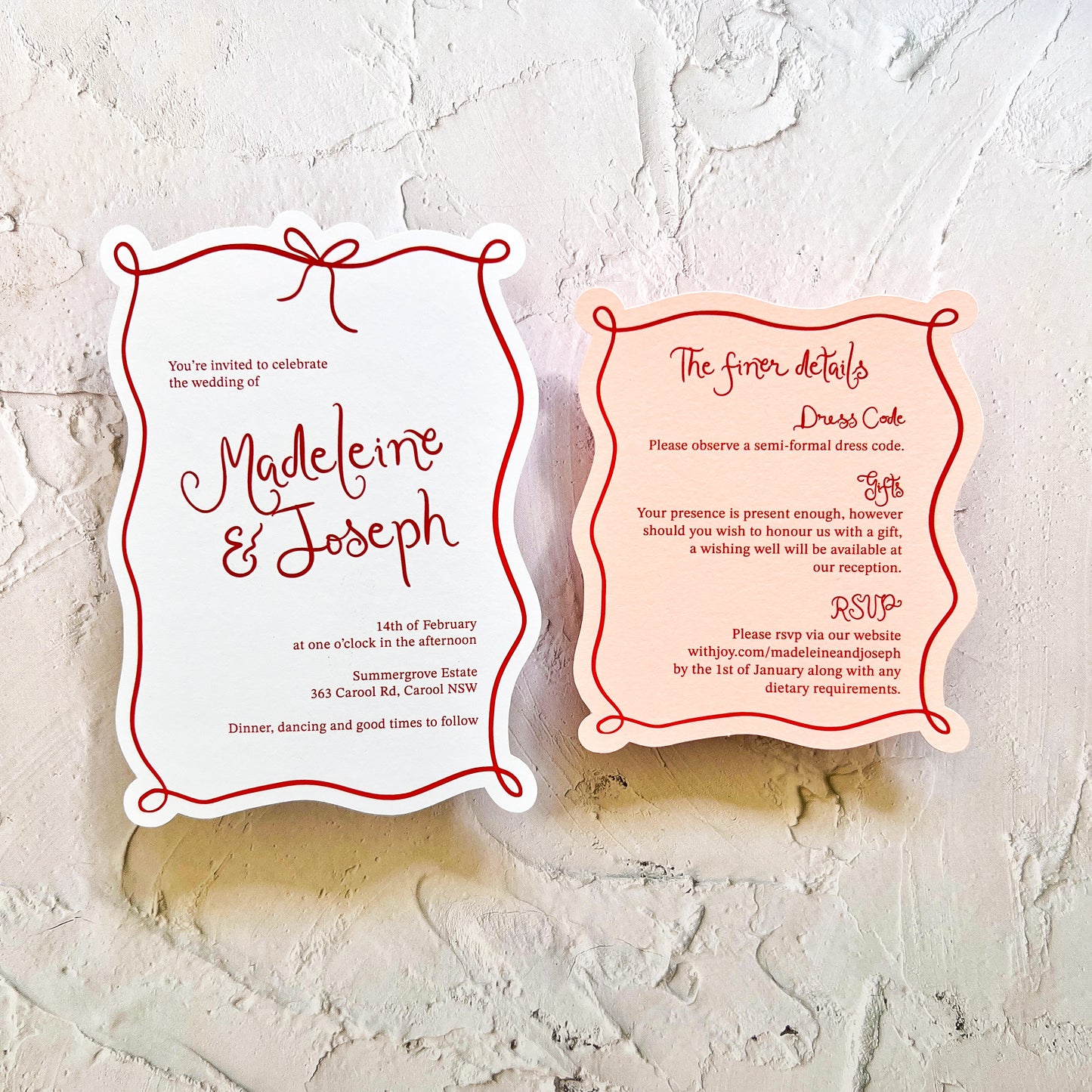 Amour Pink and Red Wedding Invitation Set