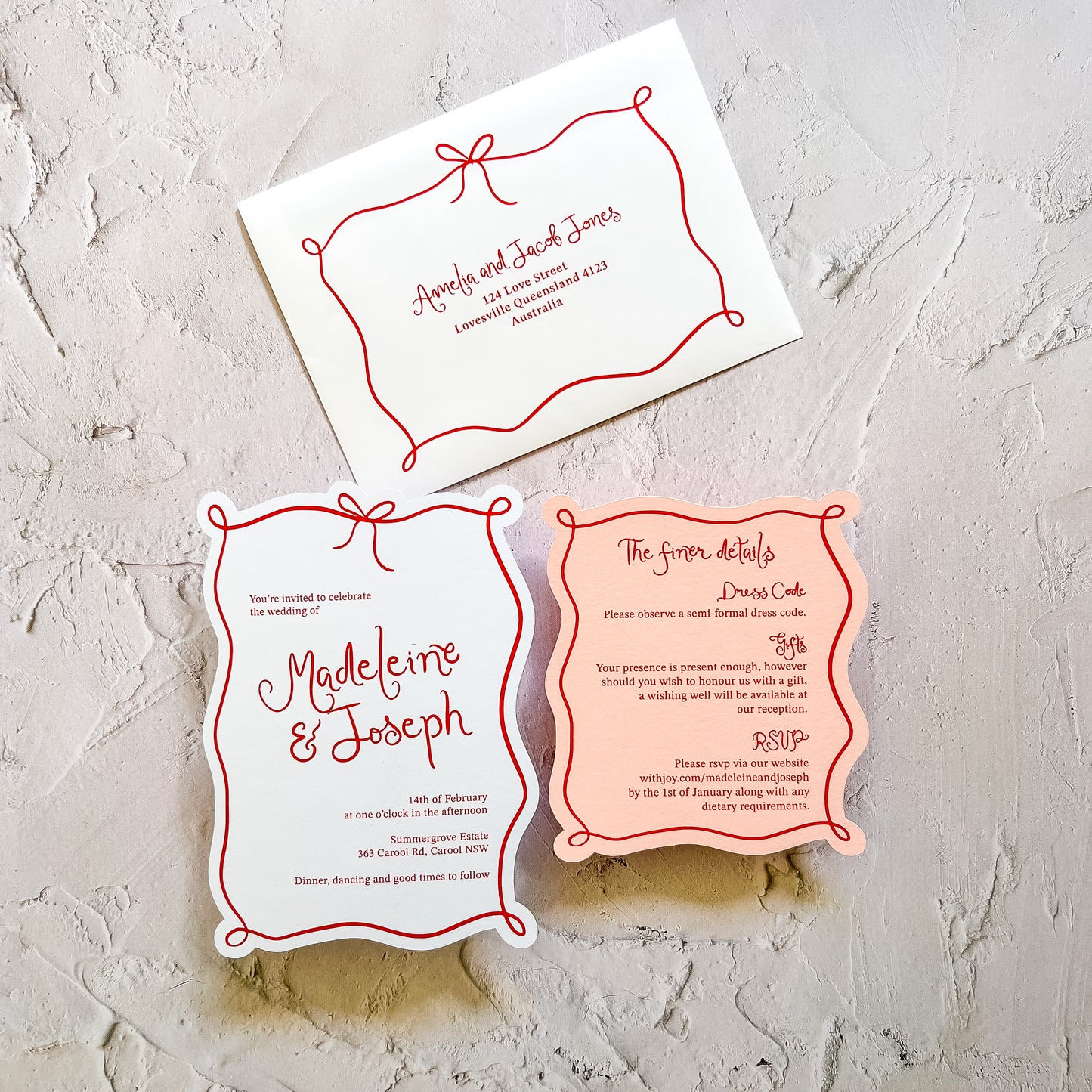 Amour Pink and Red Wedding Invitation Set