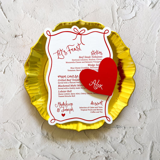 Amour Wavy Menu with heart shaped place card