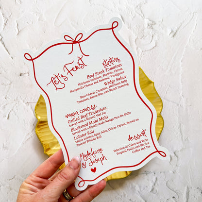 Amour Wavy Menu with heart shaped place card