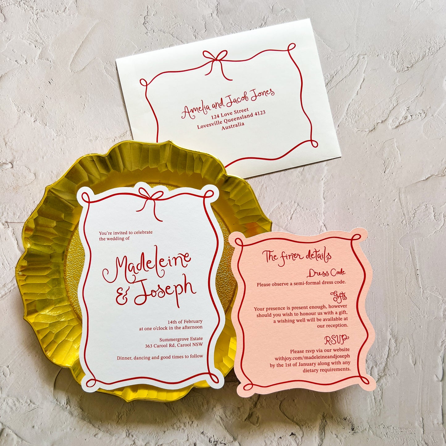 Amour Pink and Red Wedding Invitation Set