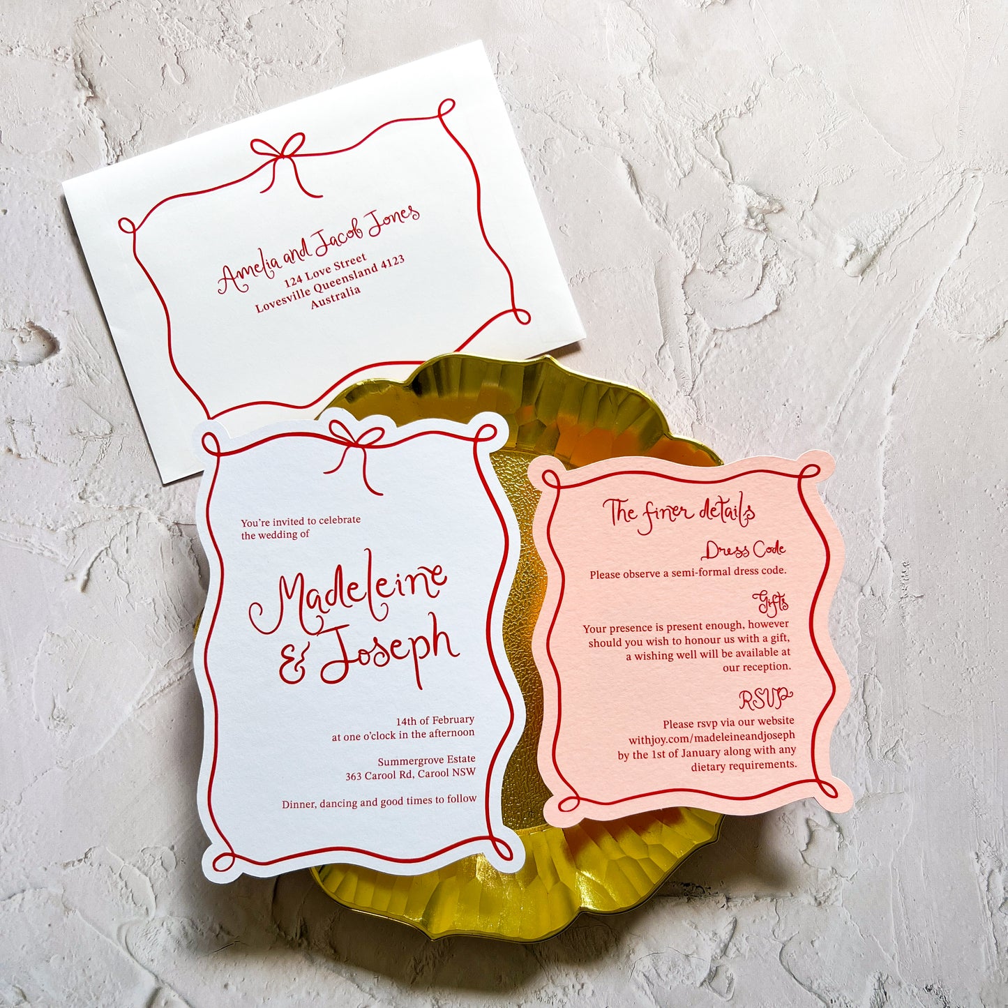 Amour Pink and Red Wedding Invitation Set