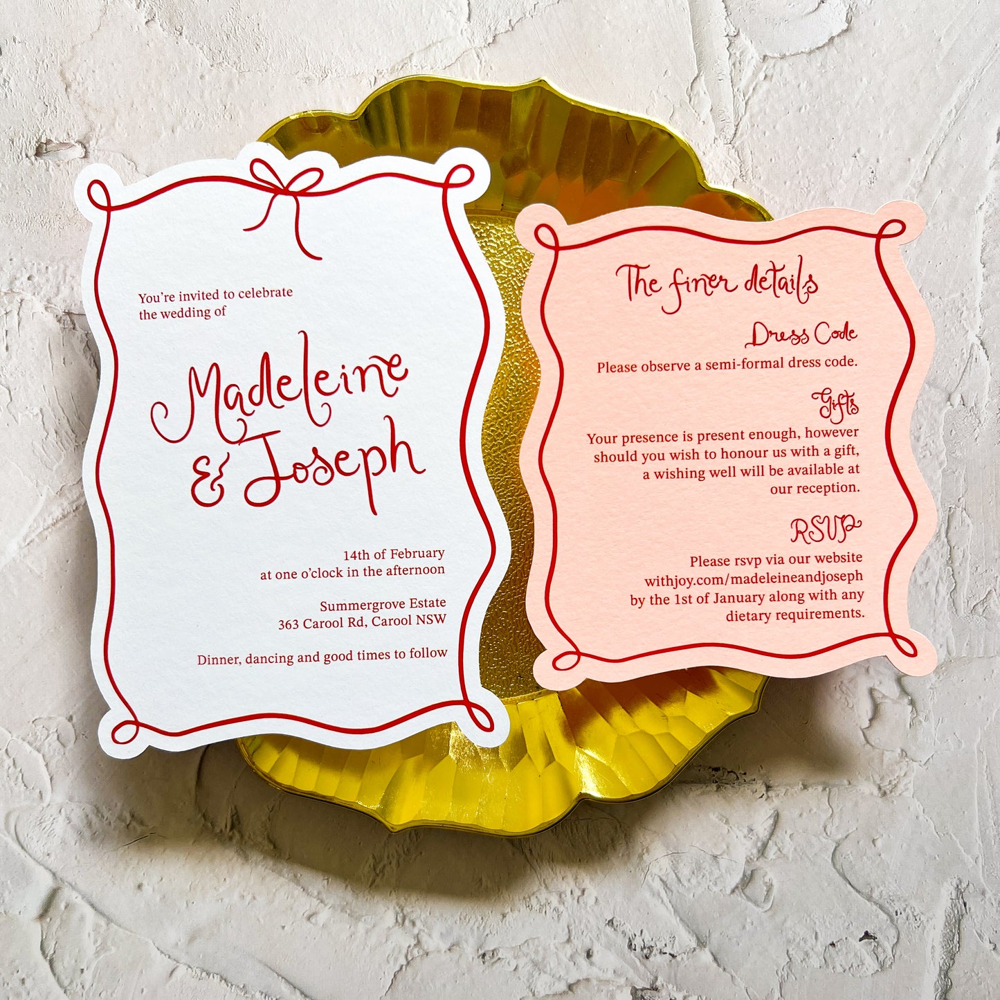 Amour Pink and Red Wedding Invitation Set