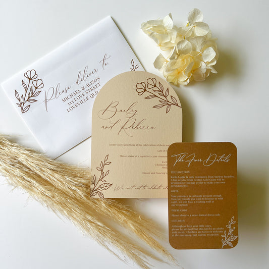 Botanical Invitation Set Neutrals - Arch Invite and Details / RSVP Card