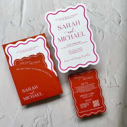 Allure Wave Pocket Arch Invitation Burnt Orange and Hot Pink
