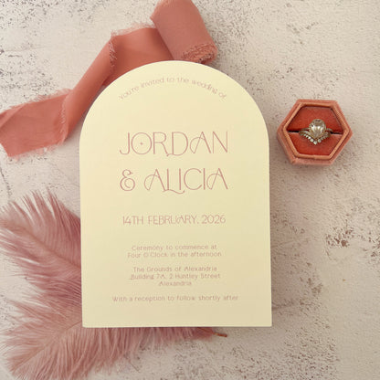 Alicia Champagne and Dusty Pink Arch Invitation