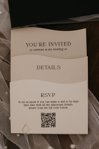 Cherised wave curved wedding invitation set 8