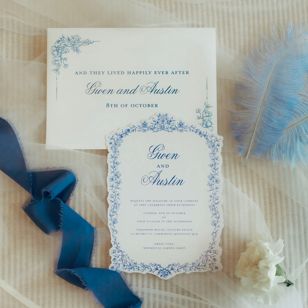 Enchanted Garden Dusty Blue Wedding Invitation Suite