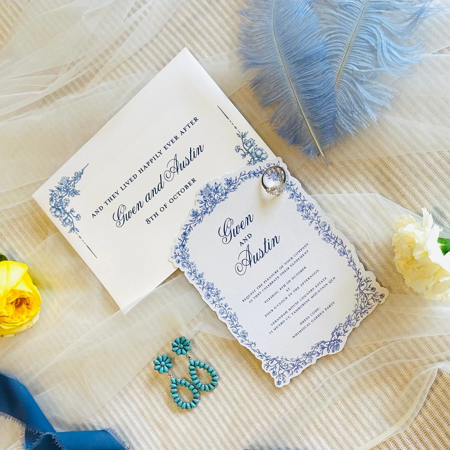 Enchanted Garden Dusty Blue Wedding Invitation Suite