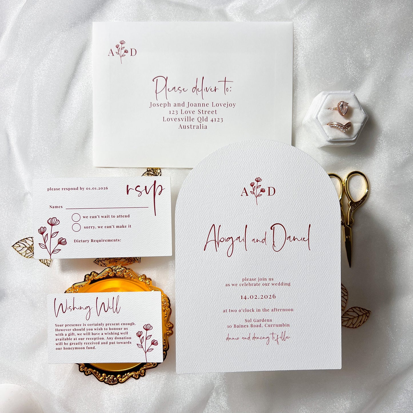 Burgundy and White Arch Wedding Invitation 3