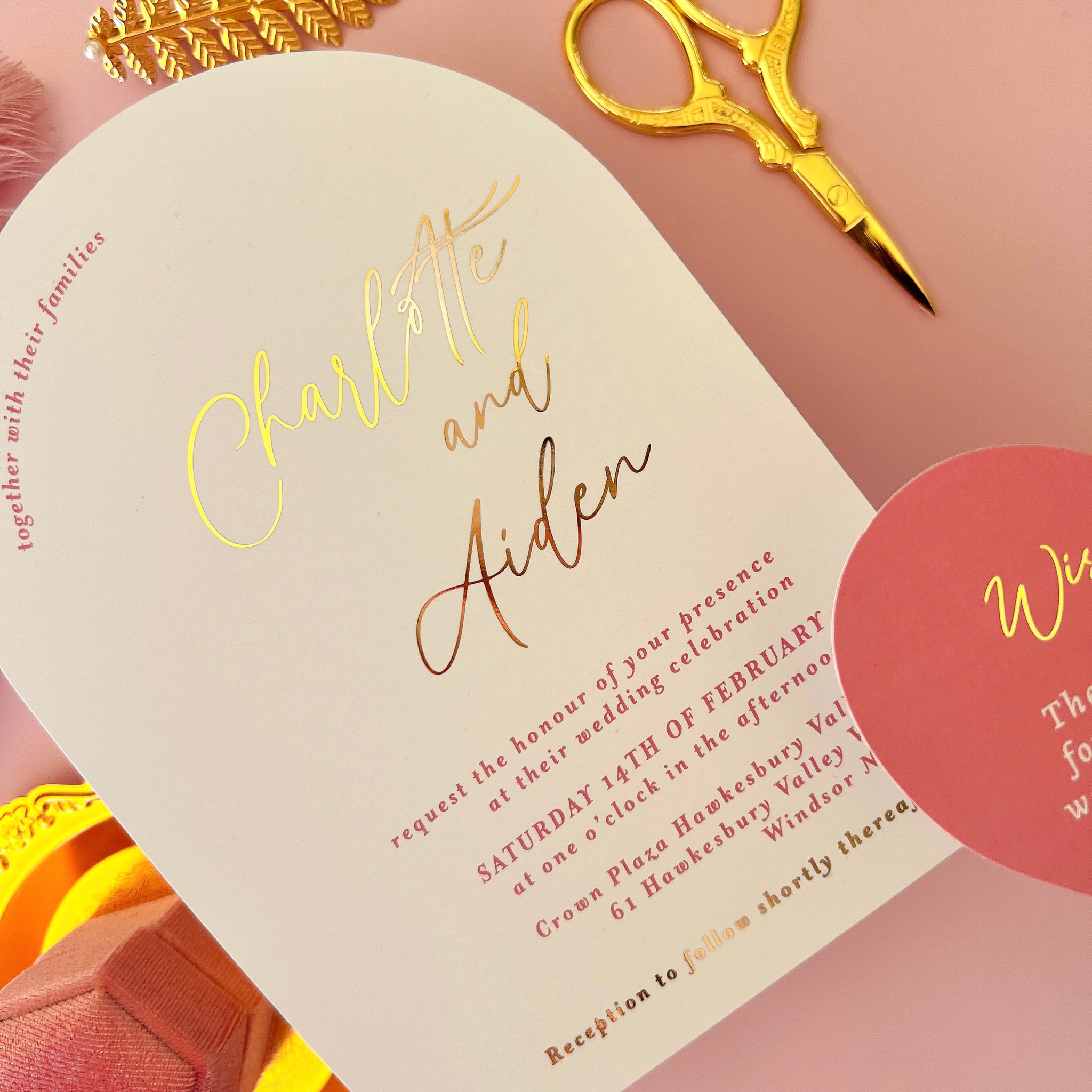 Arch Wedding Gold Foil Invitation Printing Brisbane, Gold Coast