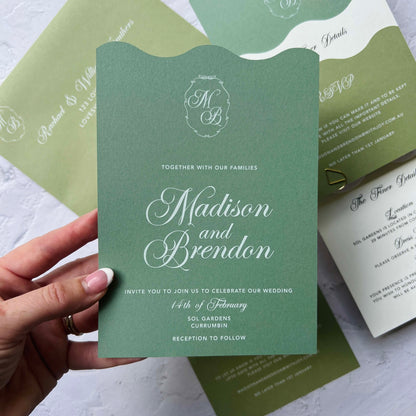 Harmonious Wavy Layered Wedding Invitation Suite- Greens