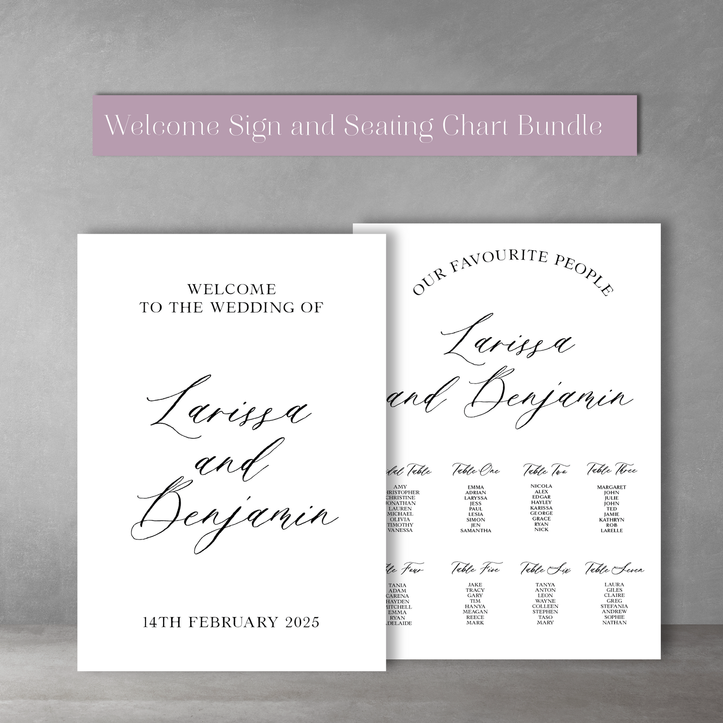 Larissa Wedding Welcome Sign and Seating Chart Package