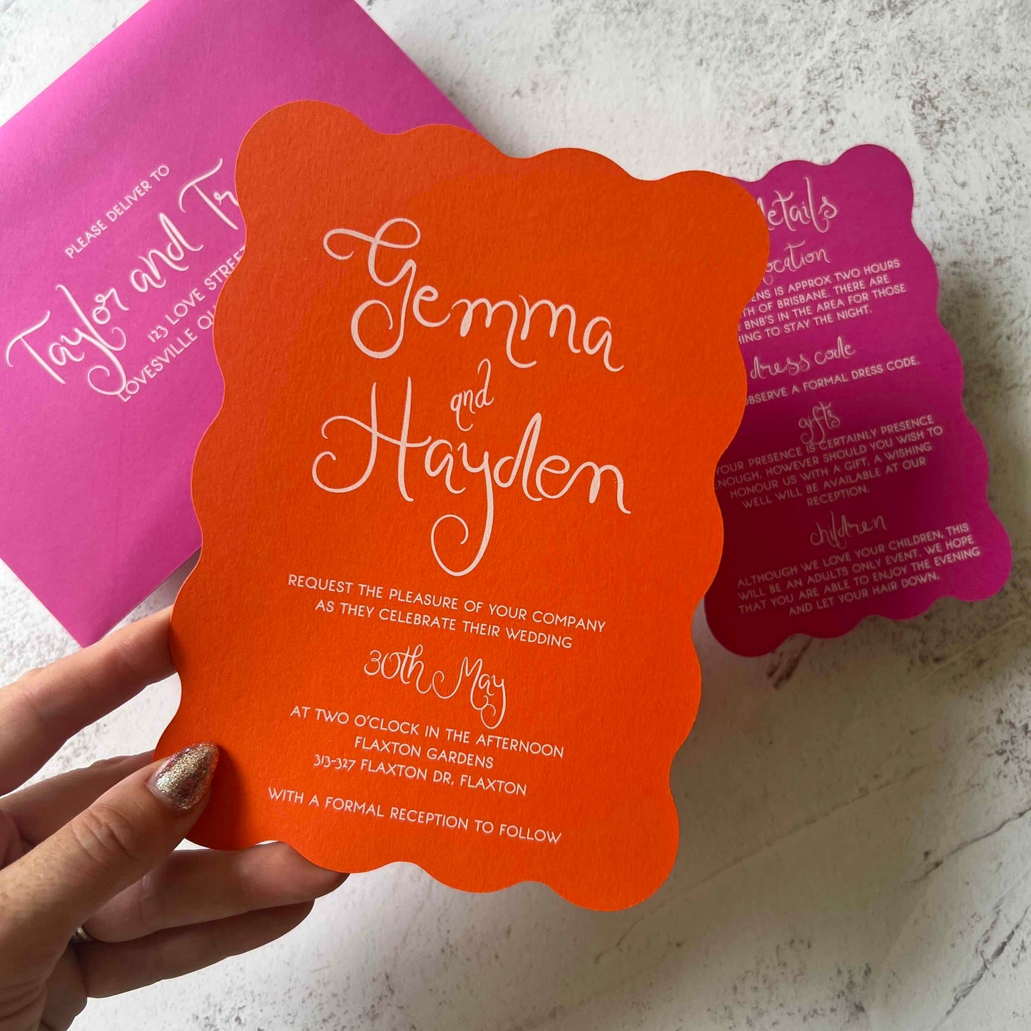 Playful Wavy Wedding Invitation Set
