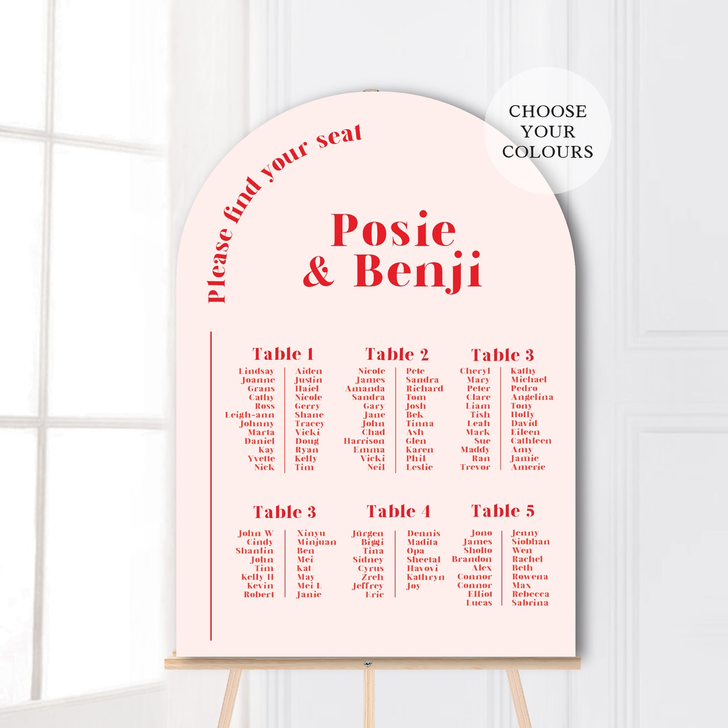 Posie Seating Chart Sign - Wedding - Hen's Party- Birthday