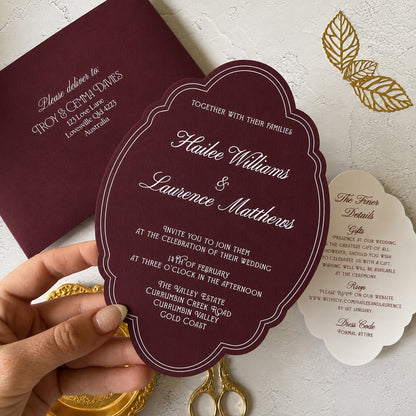Prestige Burgundy Die Cut Wedding Invitation Set- Choose your shape and colour
