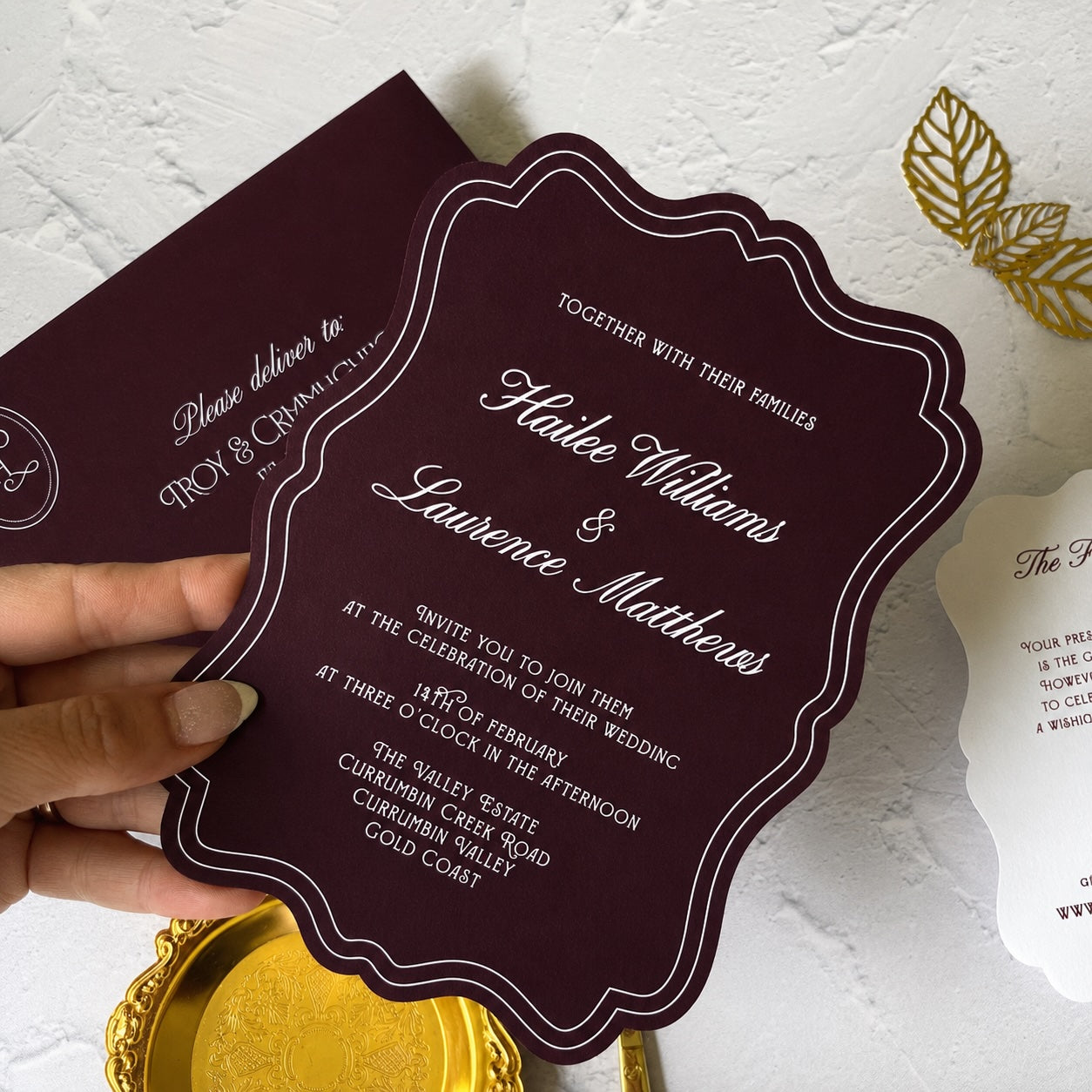 Prestige Burgundy Die Cut Wedding Invitation Set- Choose your shape and colour
