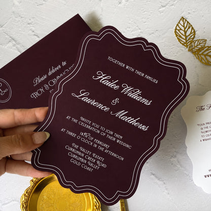 Prestige Burgundy Die Cut Wedding Invitation Set- Choose your shape and colour