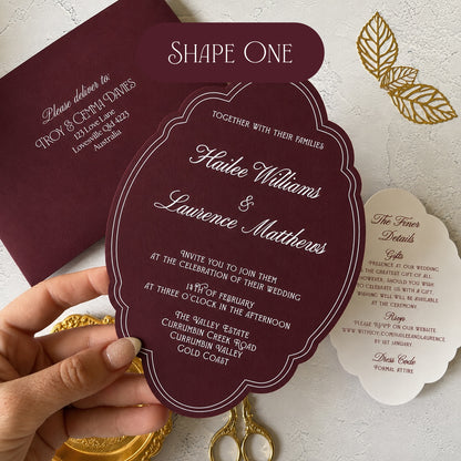 Prestige Burgundy Die Cut Wedding Invitation Set- Choose your shape and colour