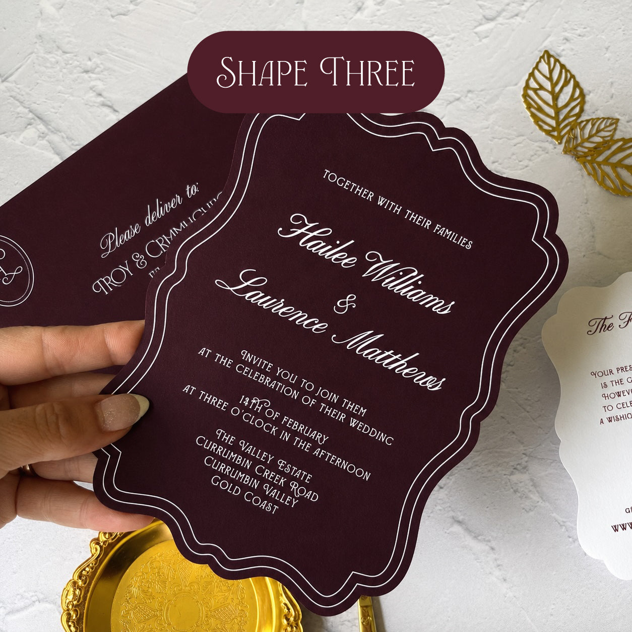 Prestige Burgundy Die Cut Wedding Invitation Set- Choose your shape and colour