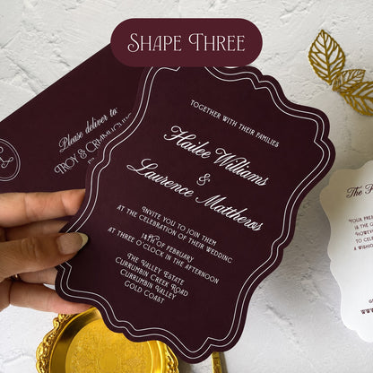Prestige Burgundy Die Cut Wedding Invitation Set- Choose your shape and colour