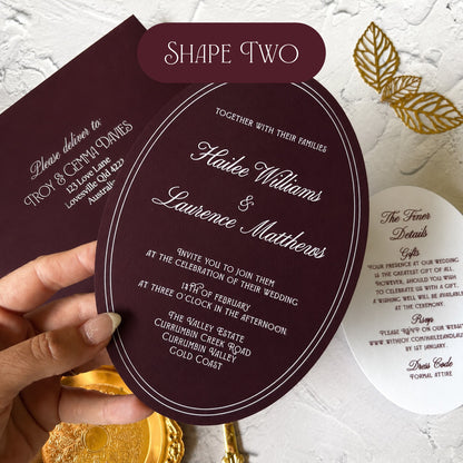 Prestige Burgundy Die Cut Wedding Invitation Set- Choose your shape and colour