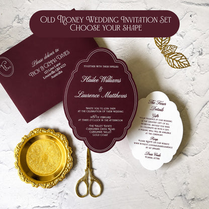Prestige Burgundy Die Cut Wedding Invitation Set- Choose your shape and colour