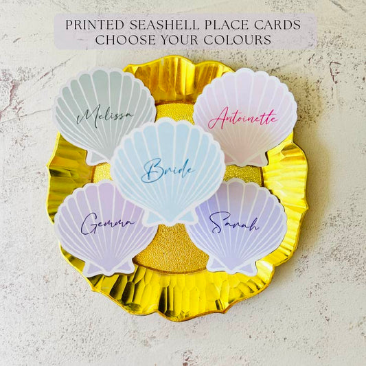 Seashell Printed Wedding Place Card - choose your colour - choose your font