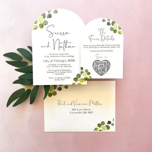 Sierra Invitation Set - Eucalyptus Arch Invite and Details / RSVP Card