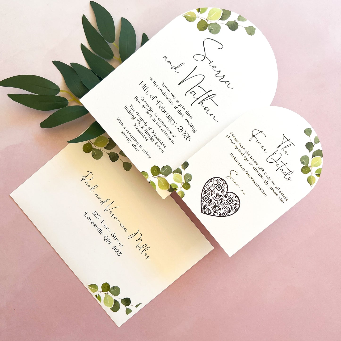 Sierra Invitation Set - Eucalyptus Arch Invite and Details / RSVP Card