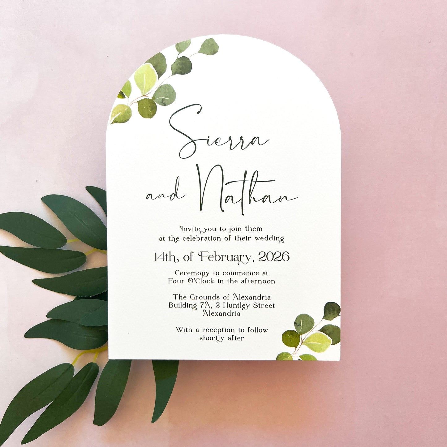 Sierra Invitation Set - Eucalyptus Arch Invite and Details / RSVP Card