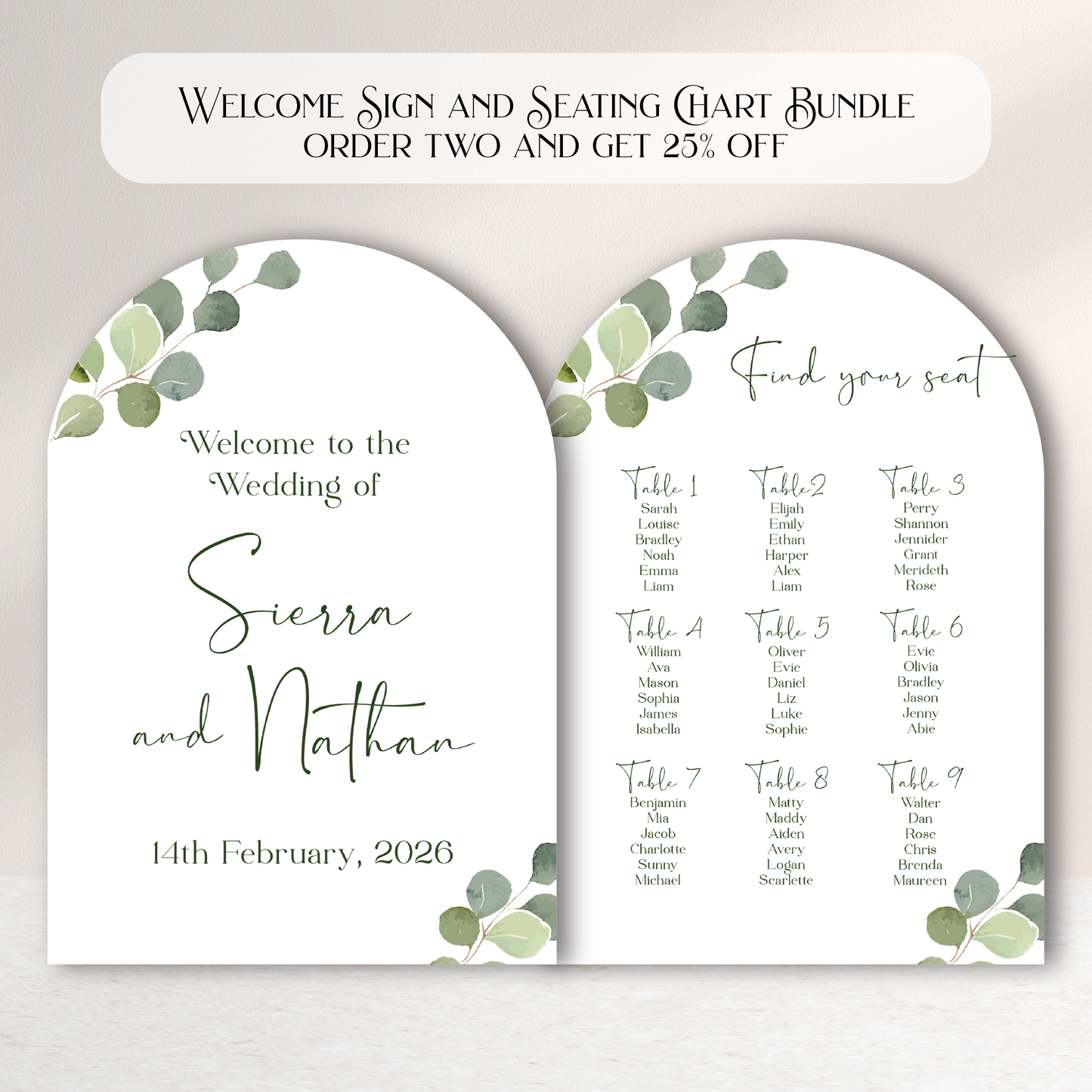 Sierra Arch Wedding Welcome Sign and Seating Chart Package
