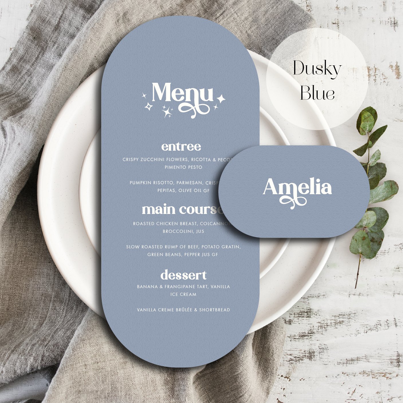Stardust menu and place card set