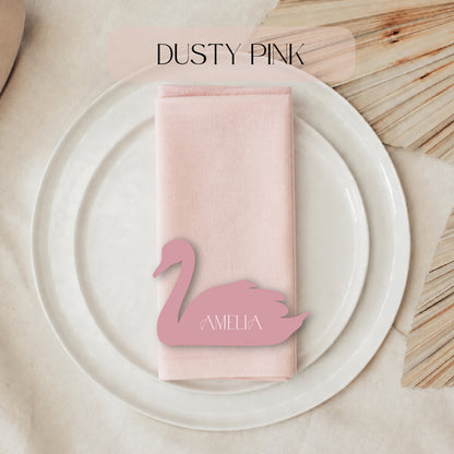 Swan Shaped Wedding Place Cards: Personalized Die Cut Name Cards- Choose your Colour