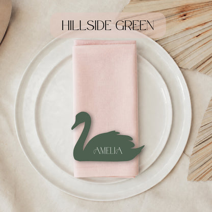 Swan Shaped Wedding Place Cards: Personalized Die Cut Name Cards- Choose your Colour