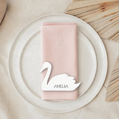 Swan Shaped Wedding Place Cards: Personalized Die Cut Name Cards- Choose your Colour