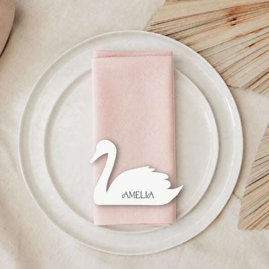 Swan Shaped Wedding Place Cards: Personalized Die Cut Name Cards- Choose your Colour