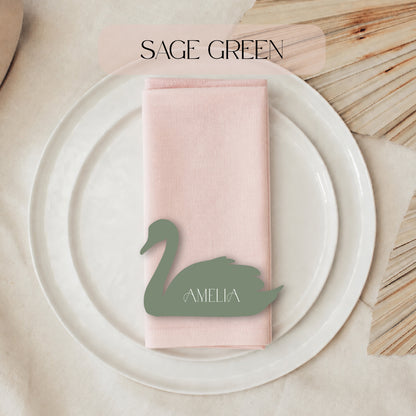 Swan Shaped Wedding Place Cards: Personalized Die Cut Name Cards- Choose your Colour