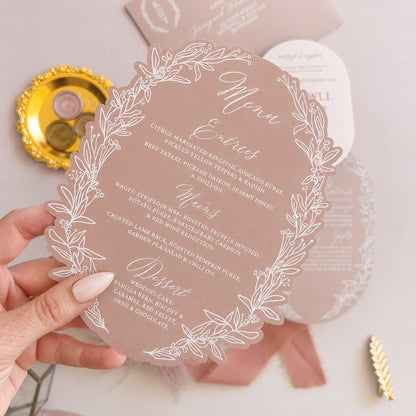 Valentina Oval Wedding Menu and Place Card