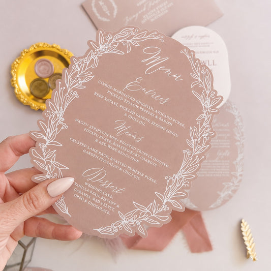 Valentina Oval Wedding Menu and Place Card