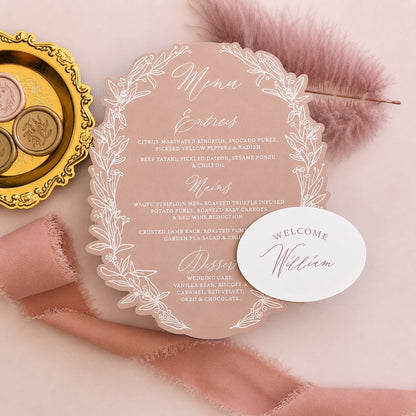 Valentina Oval Wedding Menu and Place Card