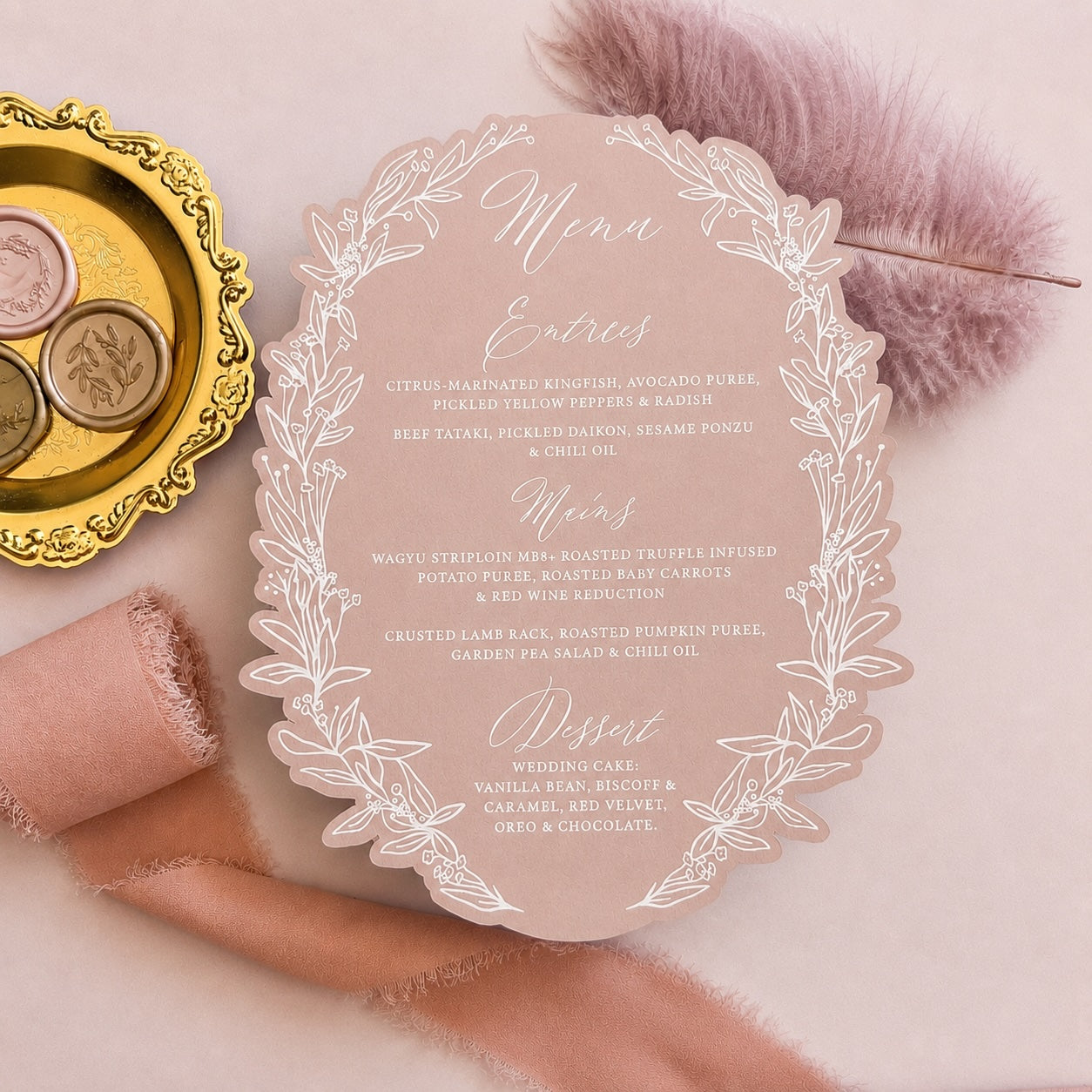 Valentina Oval Wedding Menu and Place Card