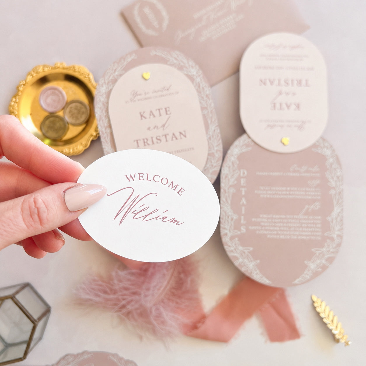 Valentina Oval Wedding Menu and Place Card