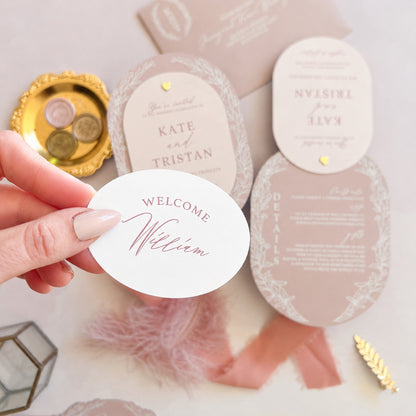 Valentina Oval Wedding Menu and Place Card