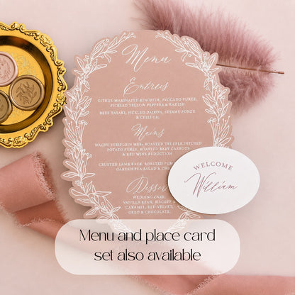 Valentina Dusty Pink Oval Wedding Menu and Place Card