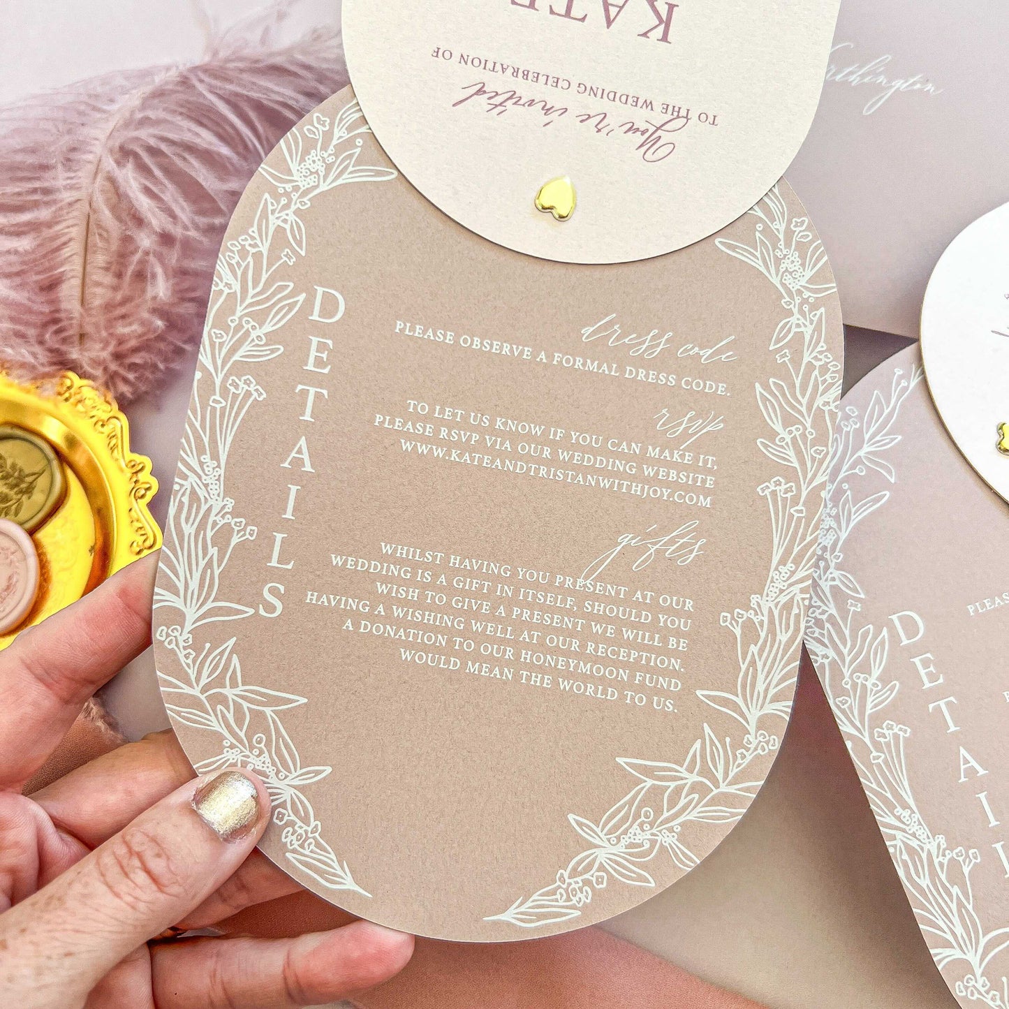 Valentina Oval Layered Pink Wedding Invitation Suite