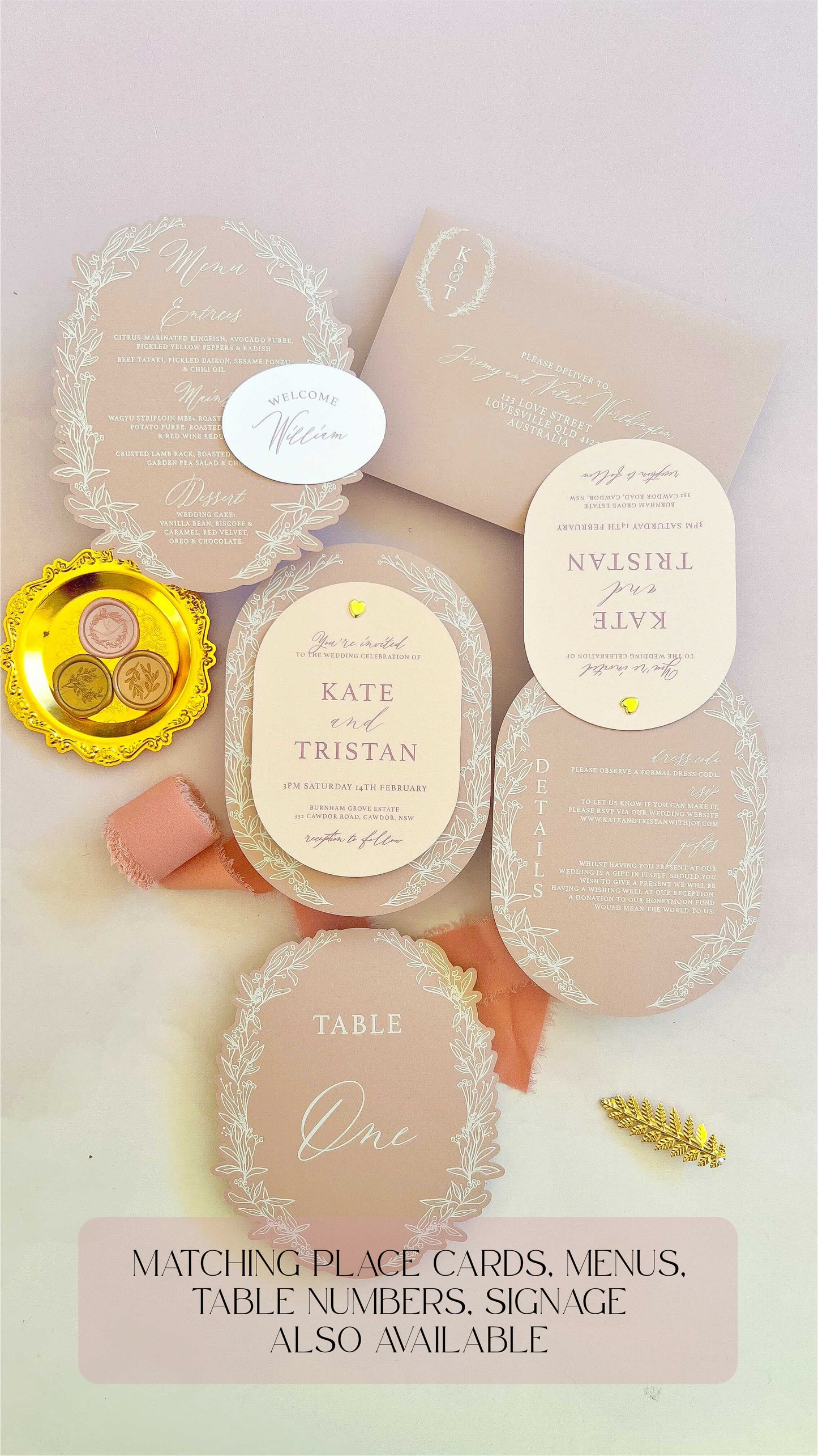 Valentina Oval Layered Pink Wedding Invitation Suite