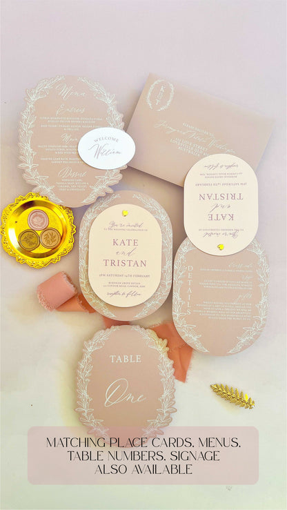 Valentina Oval Layered Pink Wedding Invitation Suite