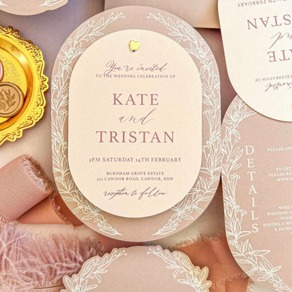Valentina Oval Layered Pink Wedding Invitation Suite